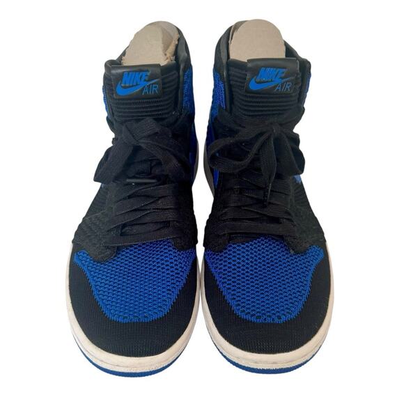 NIKE AIR JORDAN 1 Retro Flyknit BG Black Royal Blue Size 6Y 38.5 NEW IN BOX - Picture 6 of 14